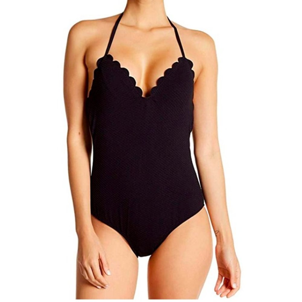 Jessica Simpson Women's Black Scalloped Swimsuit